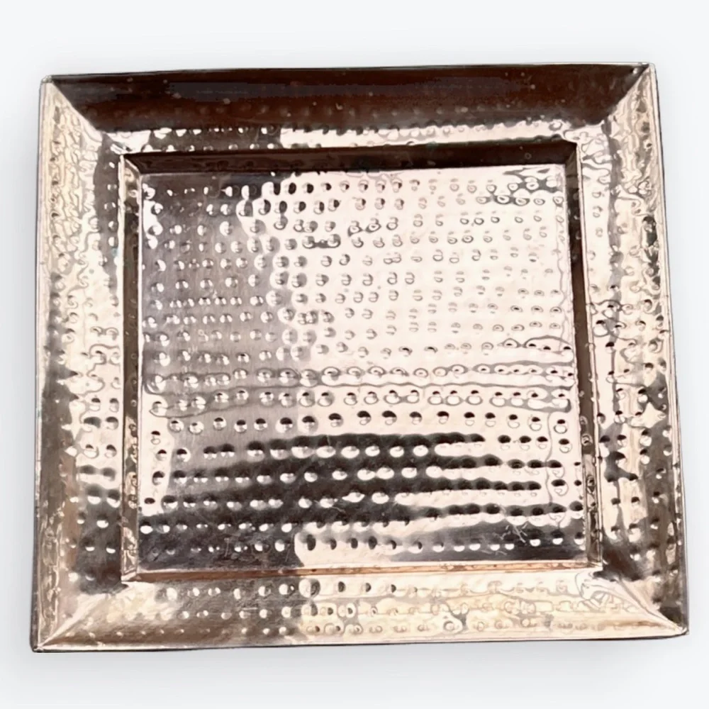 Hammered Copper Artisan Hand-Crafted Hosting or Display 13.75” Square Tray